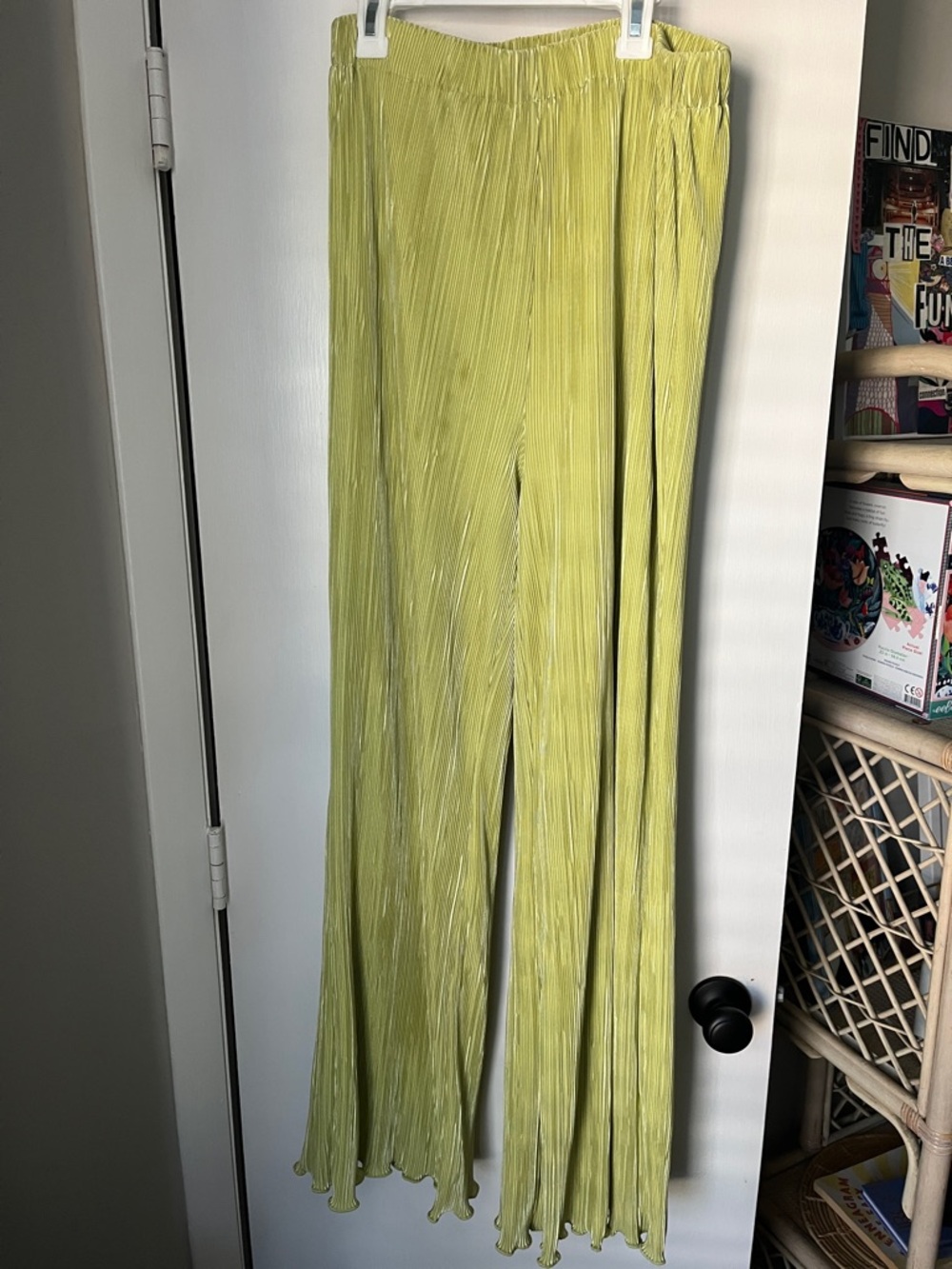 Peppermayo Lime Green Pleated Wide-Leg Pants
